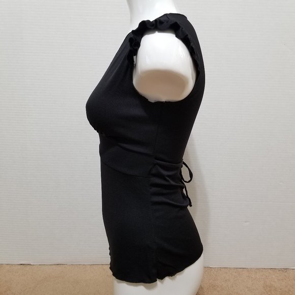 No Boundaries top Medium 7/9 ruffle flutter sleeve v-neck tie back Y2K - Picture 2 of 13